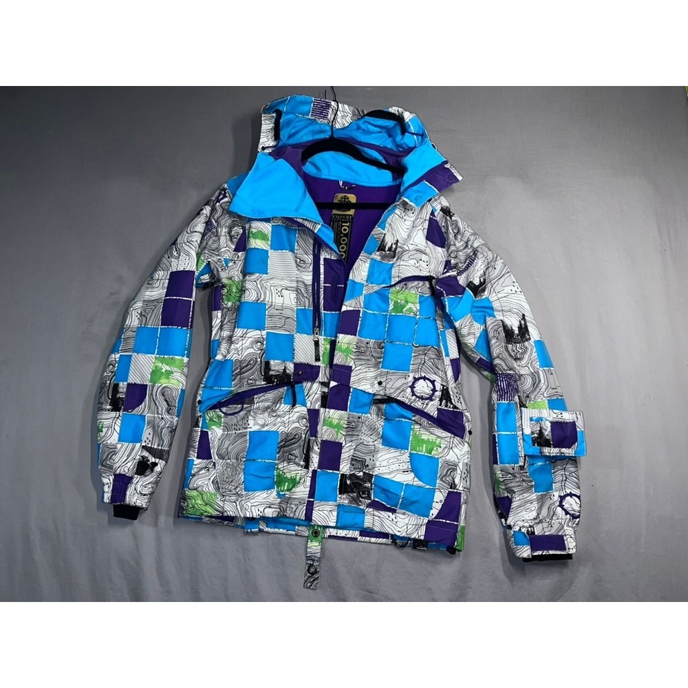 Empyre Snowboard Jacket Mens Small Blue Purple Topographic 10K Waterproof Shell